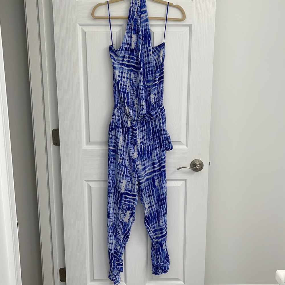 Aqua tie dye blue Halter jumpsuit
